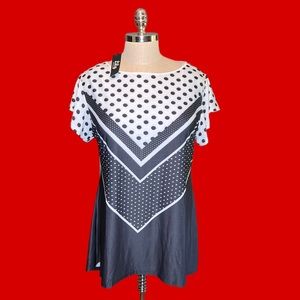 NWT Lily by Forminana Black and V White Polkadot Blouse